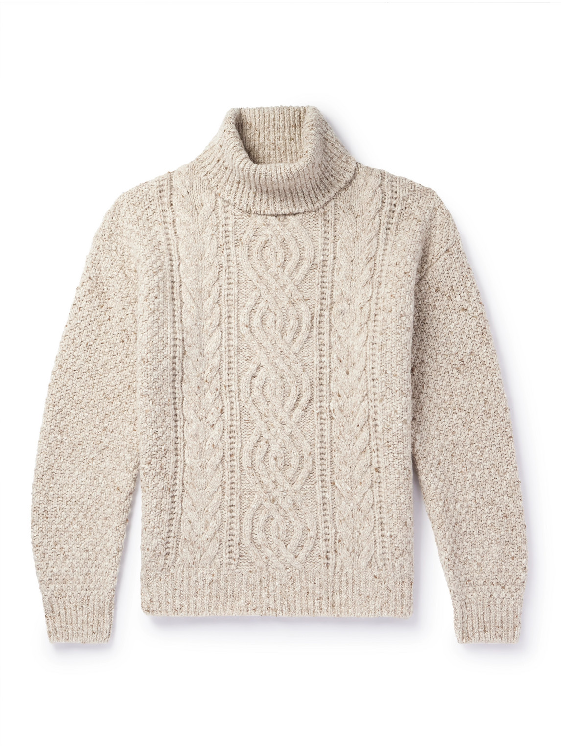 Loro Piana Newcastle Mélange Cable-knit Wool And Cashmere-blend Rollneck Jumper In Neutrals
