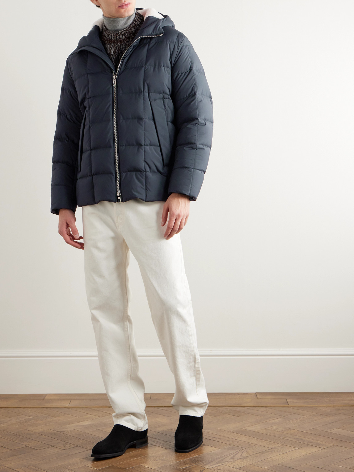 Shop Loro Piana Quilted Shell Down Hooded Jacket In Blue
