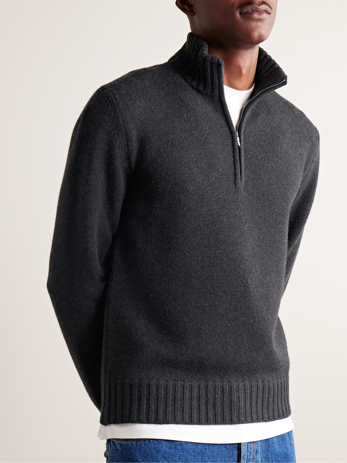 Shop Loro Piana Cashmere Half-zip Sweater In Gray