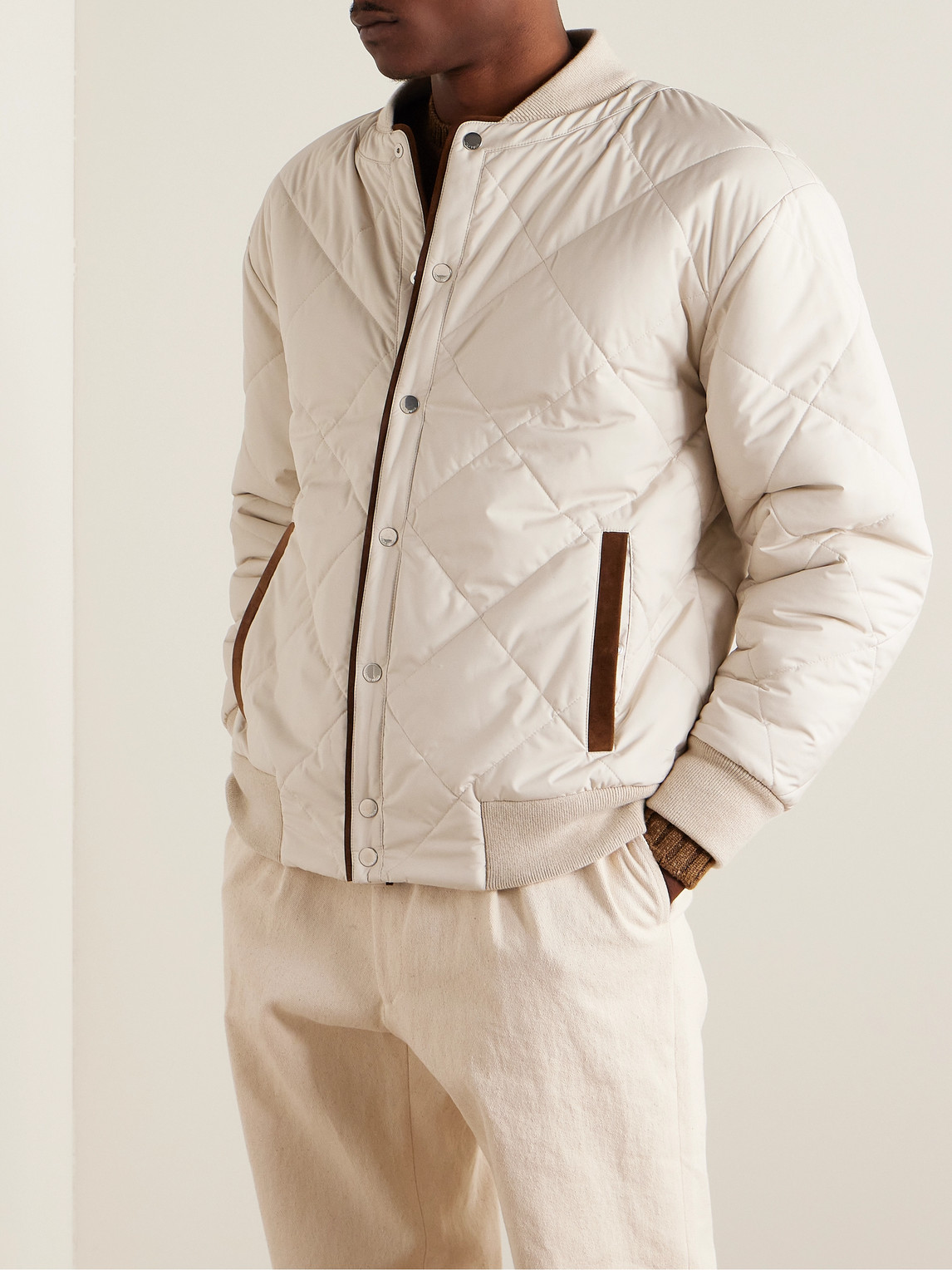 Shop Loro Piana Arosa Reversible Suede-trimmed Cashfur And Quilted Wind Shell Bomber Jacket In Neutrals