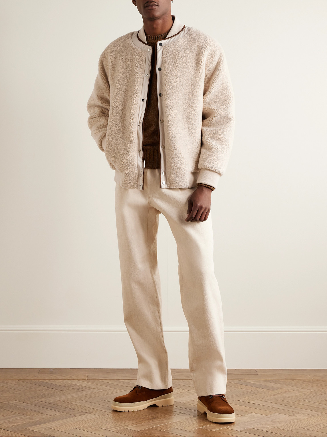 Shop Loro Piana Arosa Reversible Suede-trimmed Cashfur And Quilted Wind Shell Bomber Jacket In Neutrals