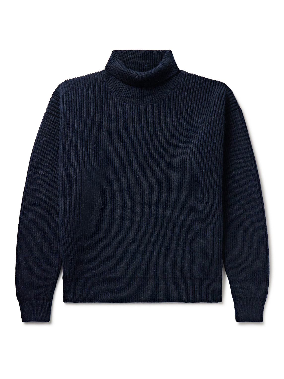 Loro Piana Ribbed Cashmere And Mohair-blend Rollneck Sweater In Blue