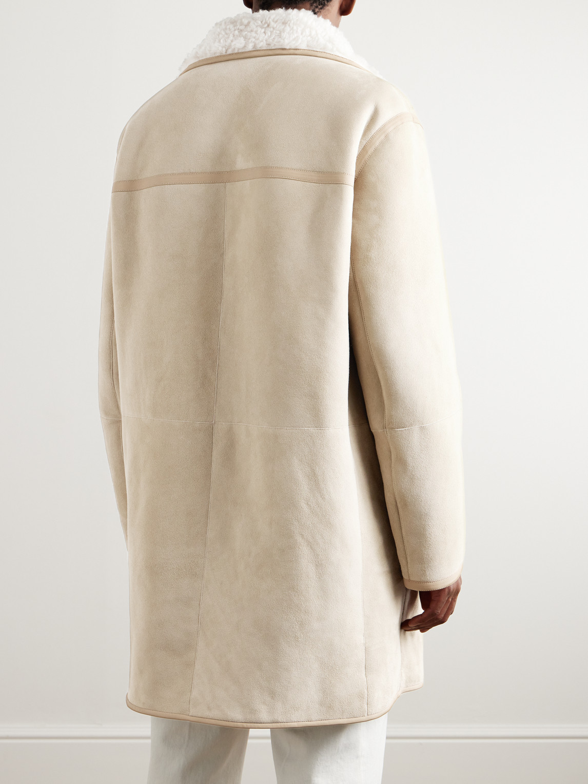 Shop Loro Piana Leather-trimmed Shearling Coat In Neutrals
