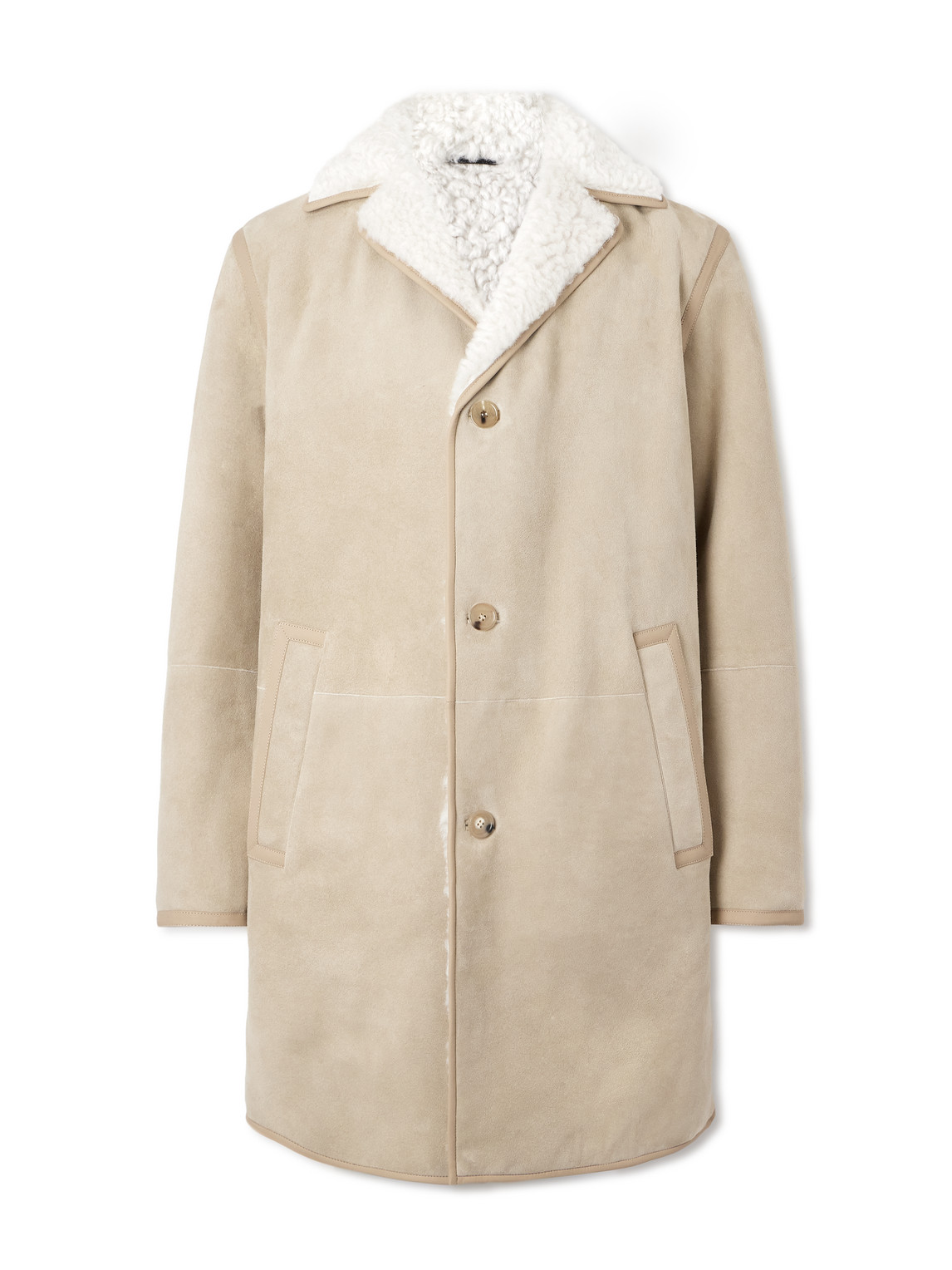 Loro Piana Leather-trimmed Shearling Coat In Neutrals