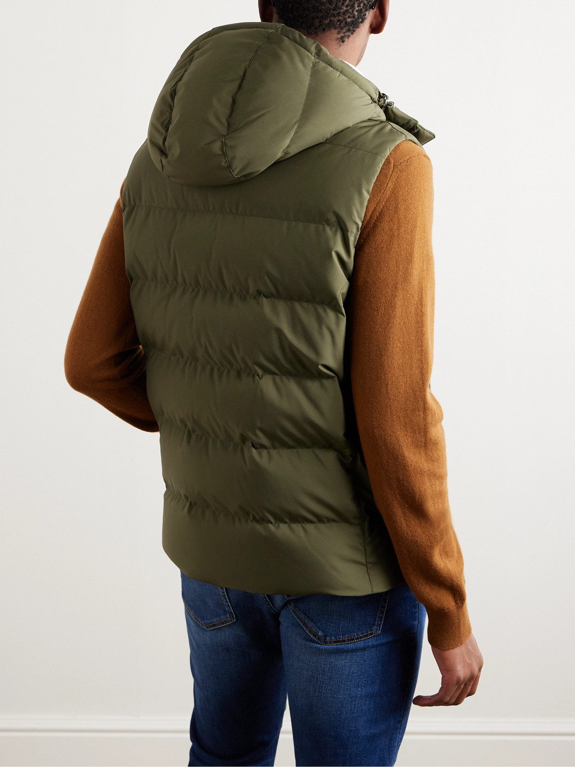 Loro Piana Quilted Padded Shell Hooded Gilet In Green