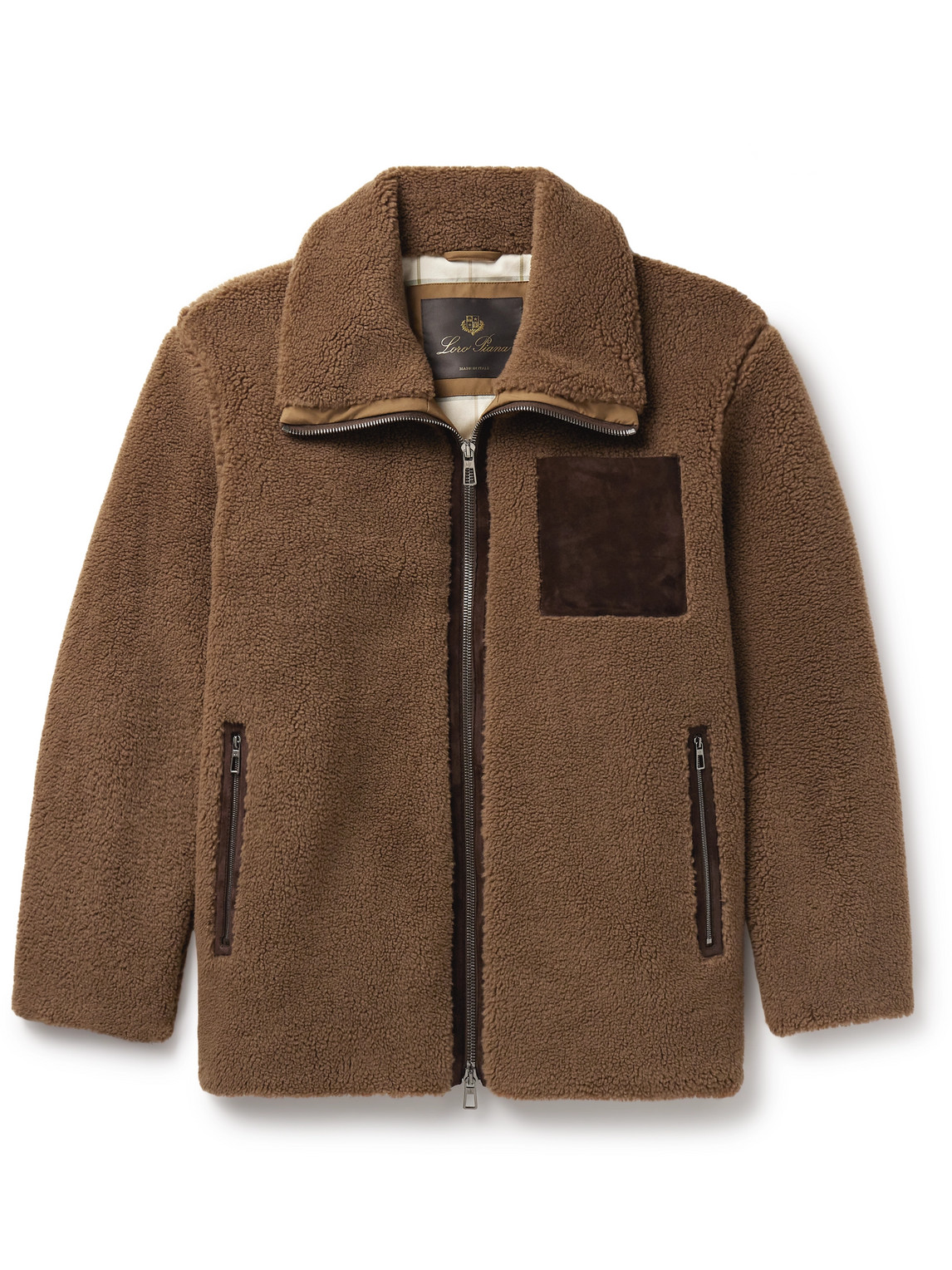 Loro Piana Tavan Suede-trimmed Cashmere And Silk-blend Fleece Jacket In Brown