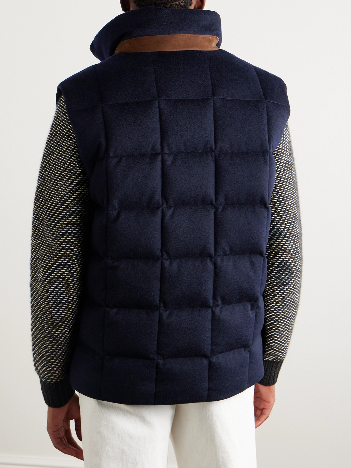 Shop Loro Piana Tuul Suede-trimmed Quilted Storm System® Cashmere Down Gilet In Blue