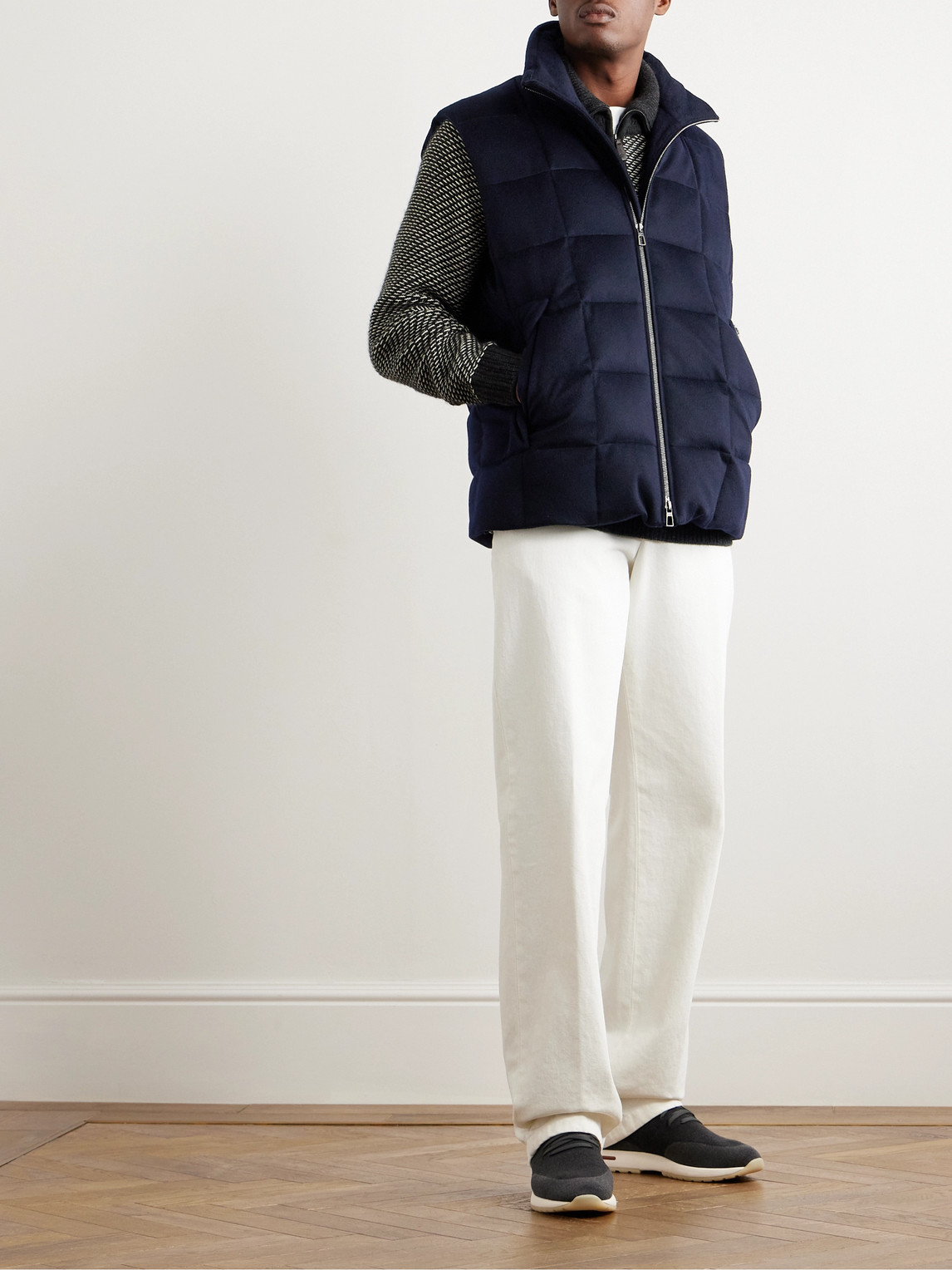 Loro Piana Tuul Suede-trimmed Quilted Storm System® Cashmere Down Gilet In Blue