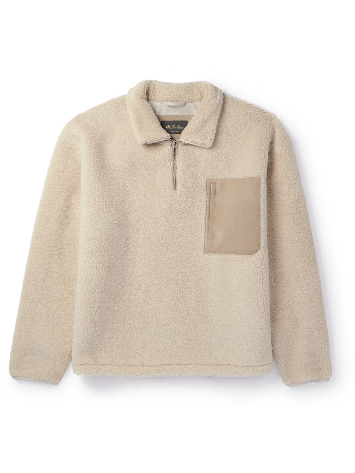 Loro Piana Suede-trimmed Cashmere And Silk-blend Fleece Half-zip Sweater In Neutrals