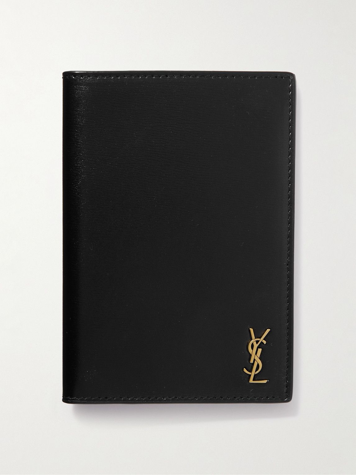 Saint Laurent Cassandre Logo-Embellished Glossed-Leather Passport Cover - Men