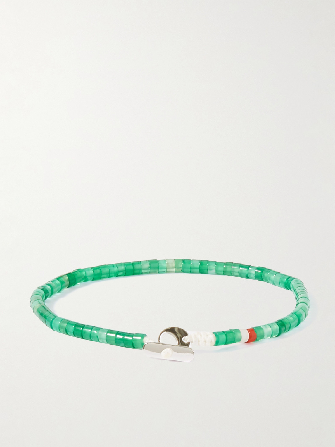 Shop Miansai Zane Silver Agate Cord Beaded Bracelet In Green