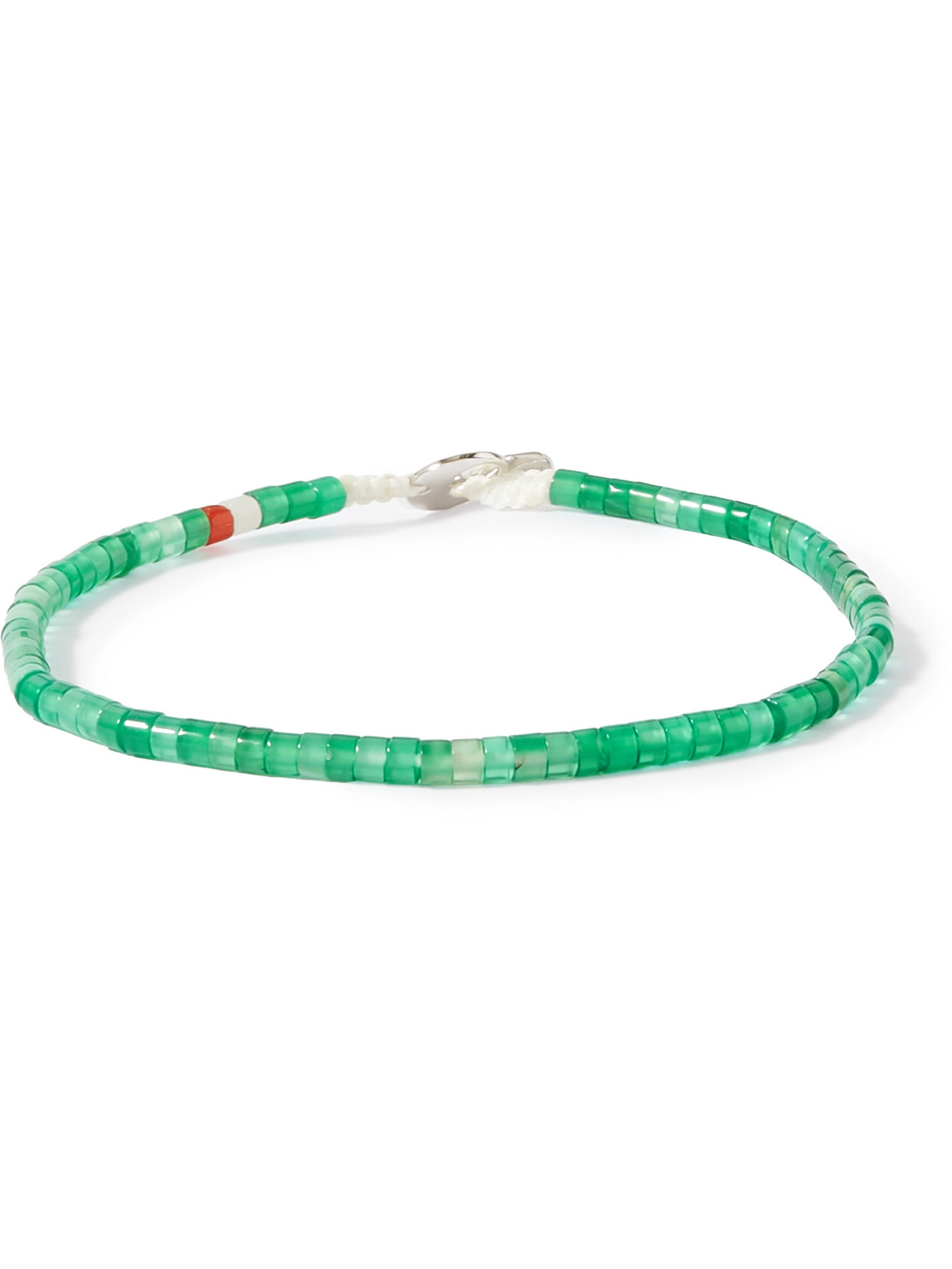 Miansai Zane Silver Agate Cord Beaded Bracelet In Green