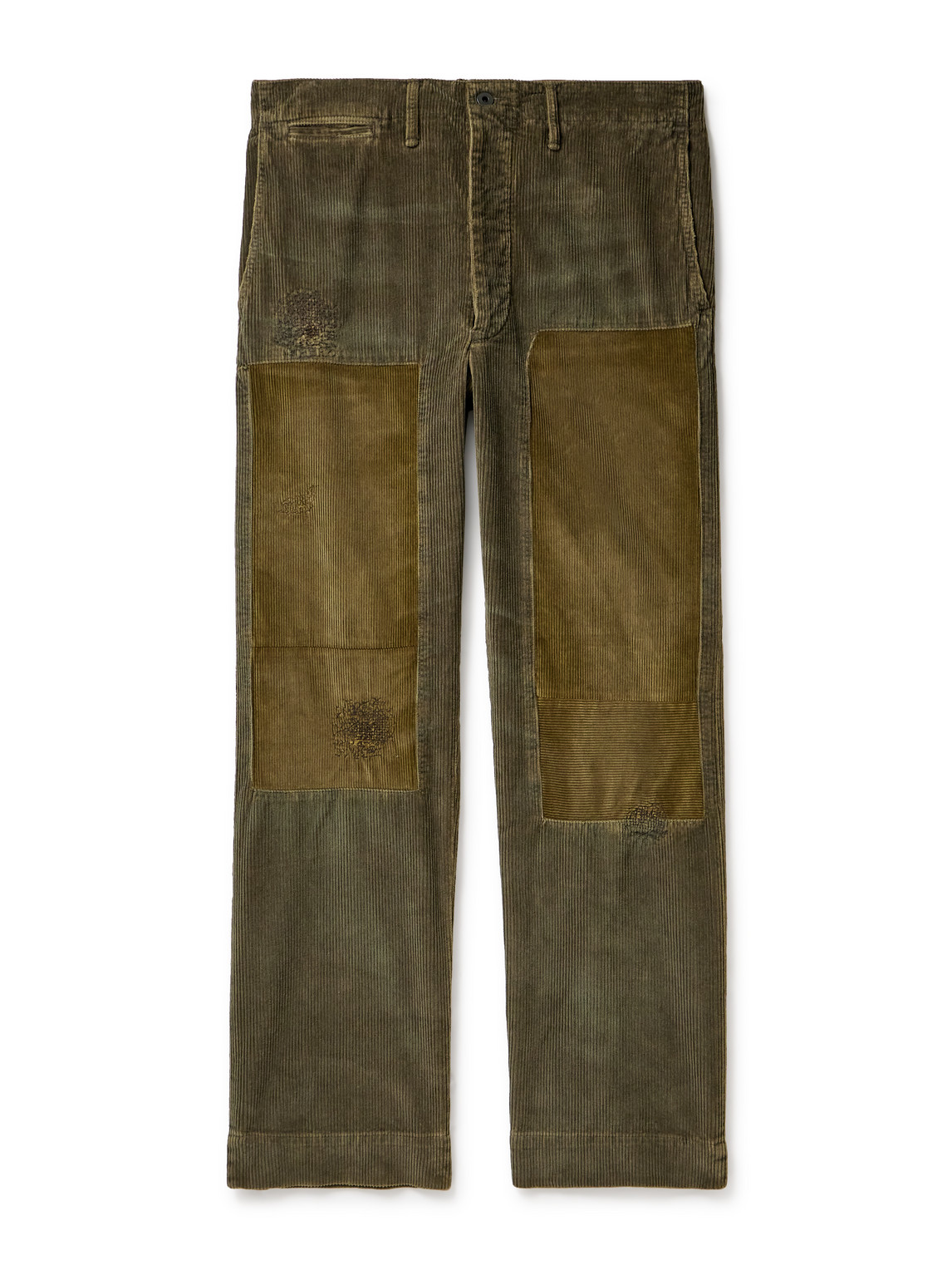 Rrl Field Straight-leg Patchwork Cotton-corduroy Trousers In Green
