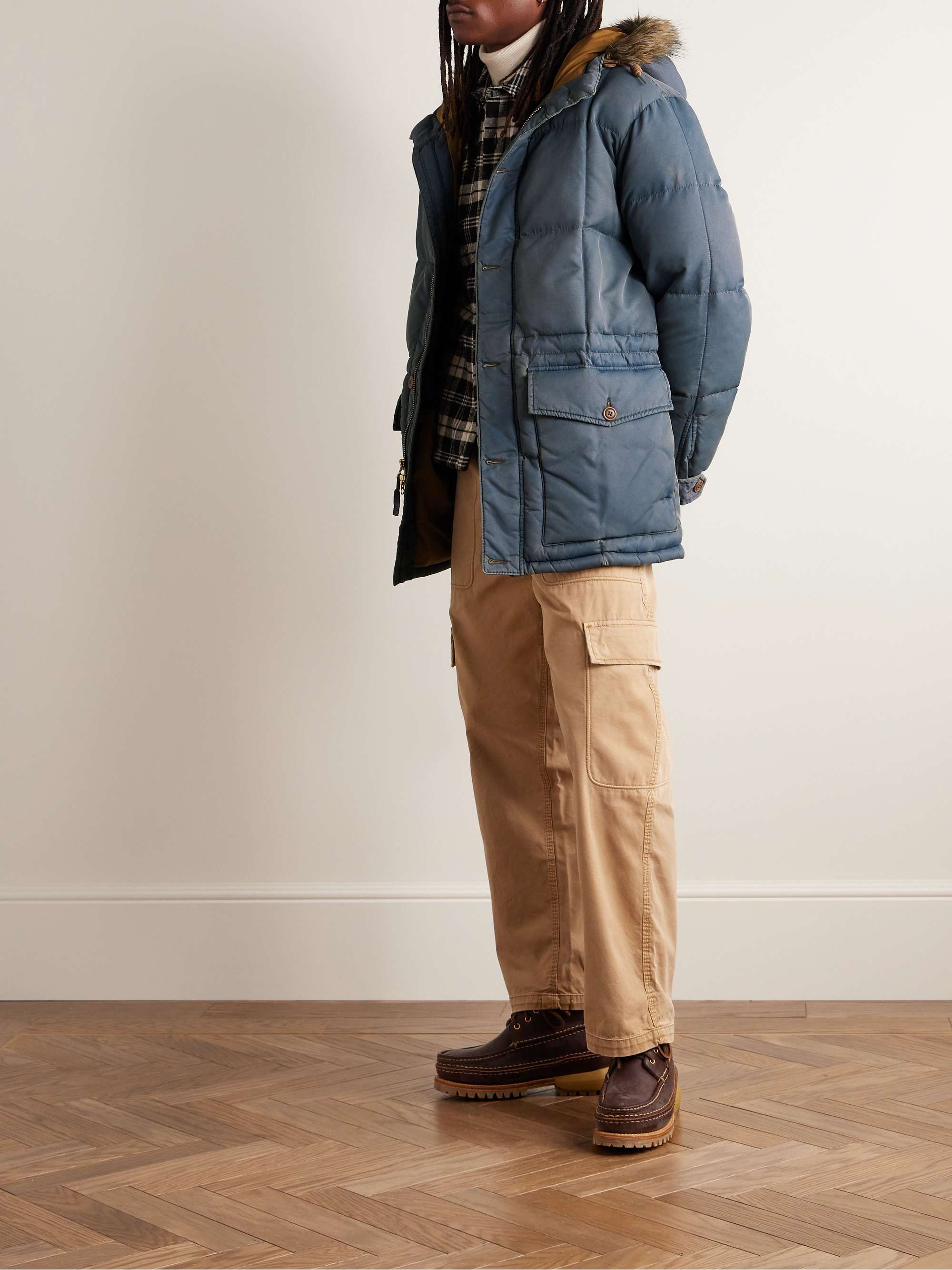 RRL Arden Faux Fur-Trimmed Recycled-Nylon Padded Hooded Jacket for Men | MR  PORTER