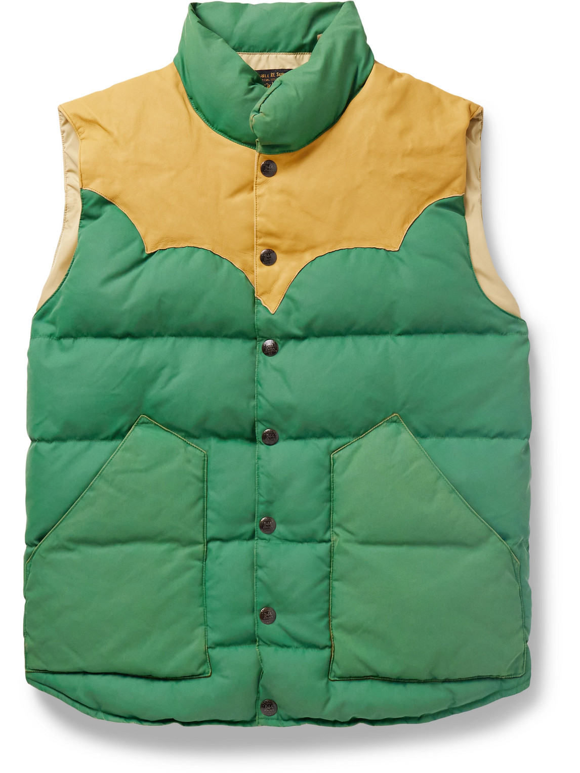 Rrl Leather-trimmed Padded Quilted Recycled-nylon Gilet In Green