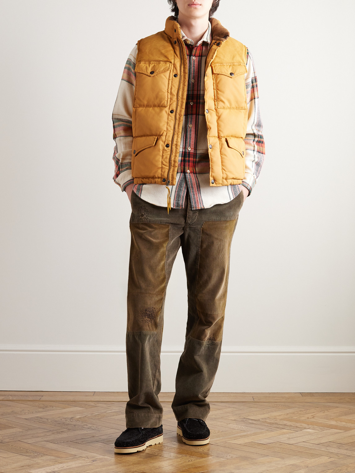 Shop Rrl Jacobson Suede-trimmed Nylon Gilet In Orange