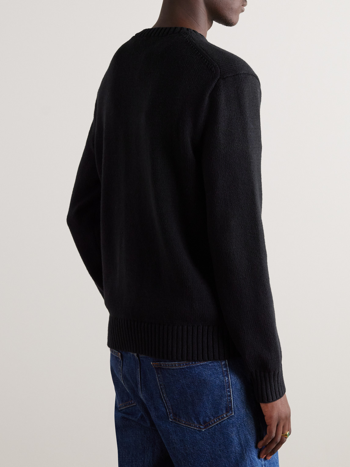 Shop Polo Ralph Lauren Embroidered Intarsia Cotton And Cashmere-blend Sweater In Black