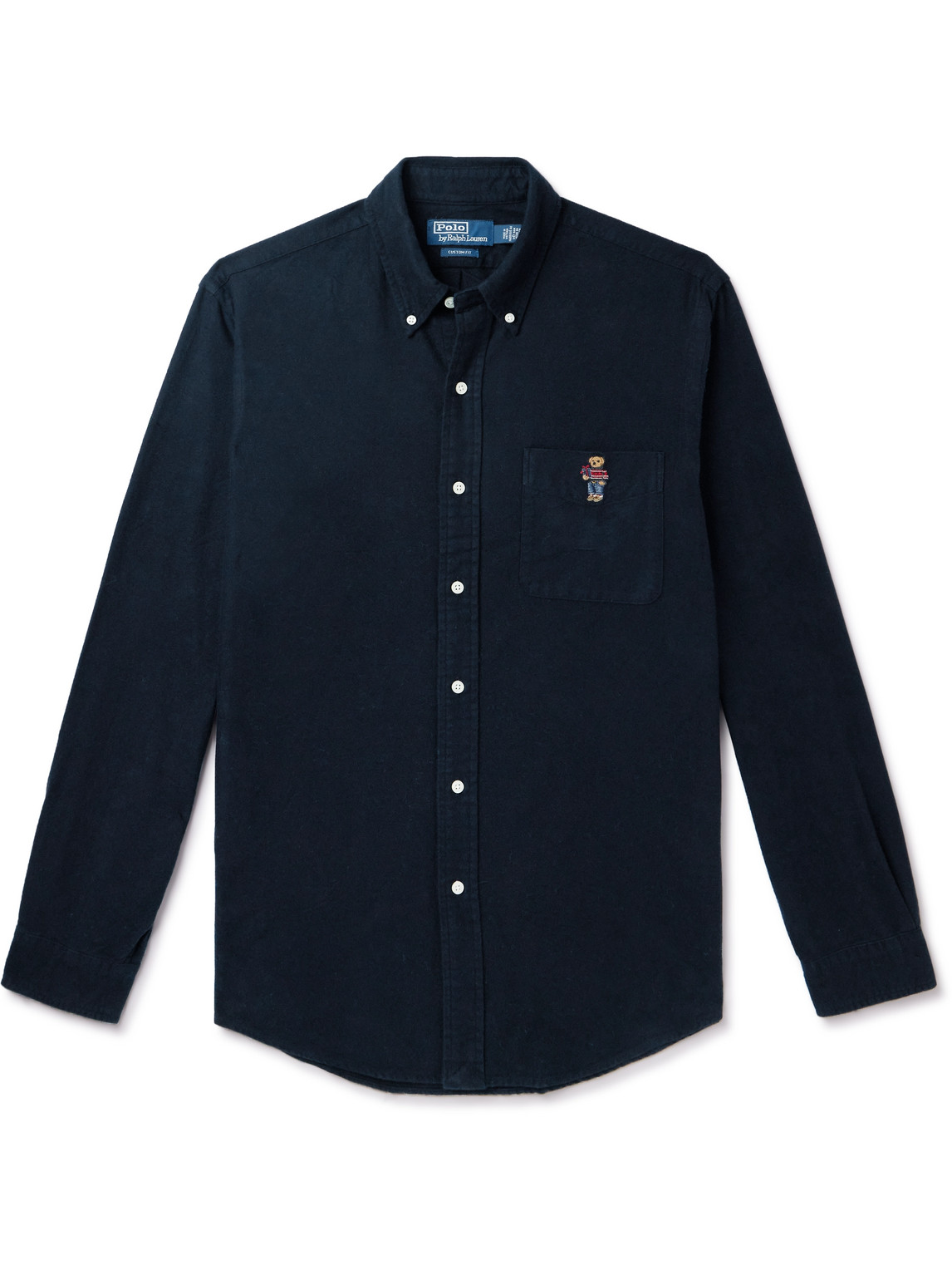 Polo Ralph Lauren Button-down Collar Logo-embroidered Cotton-flannel Shirt In Black