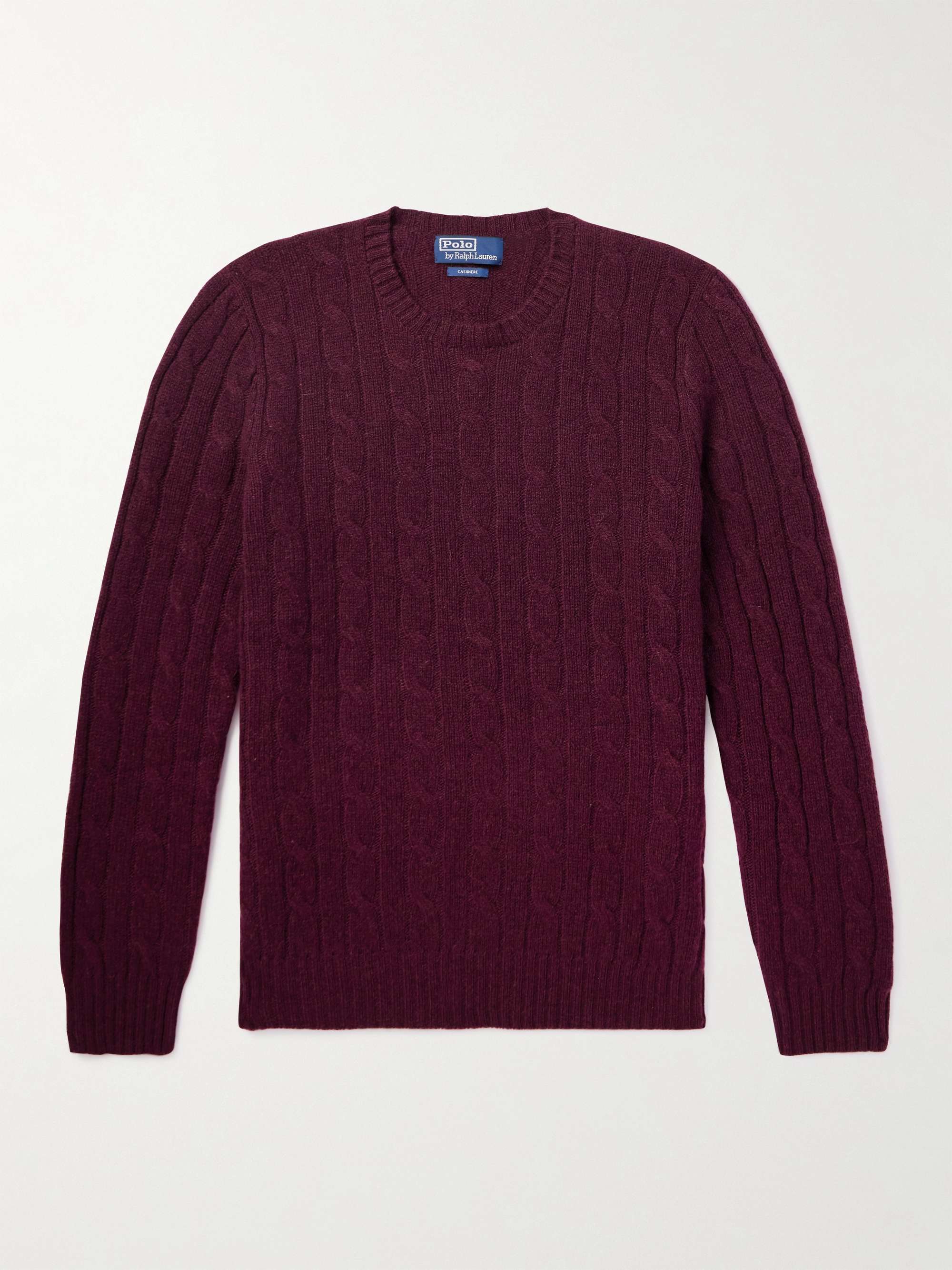 POLO RALPH LAUREN Logo-Embroidered Cable-Knit Cashmere Sweater,Burgundy