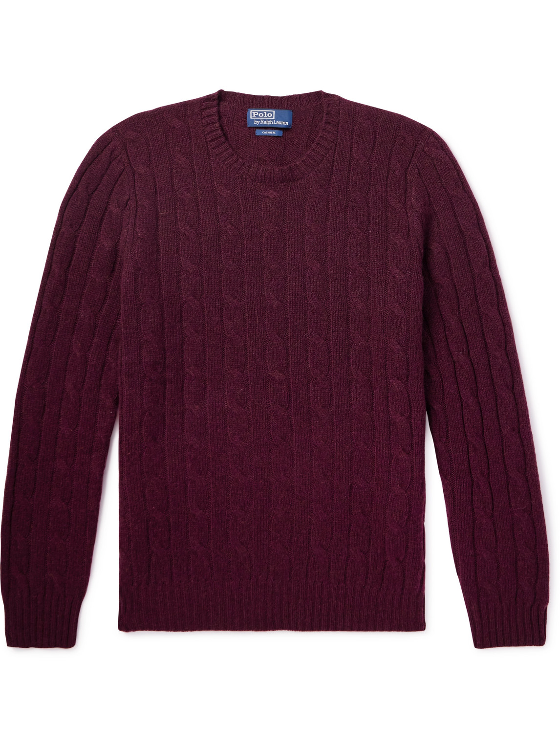 Shop Polo Ralph Lauren Logo-embroidered Cable-knit Cashmere Sweater In Burgundy