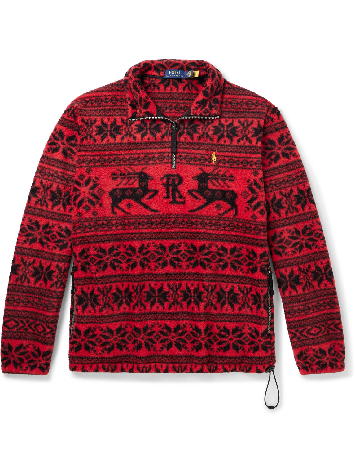 Polo Ralph Lauren Printed Embroidered Recycled-fleece Half-zip Sweatshirt In Red