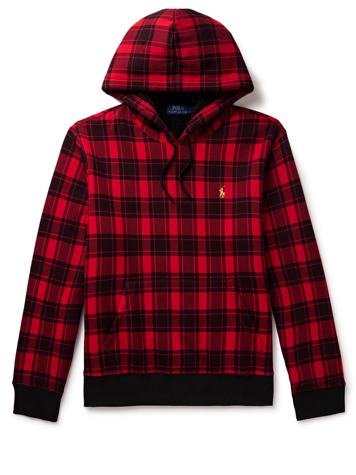 Polo Ralph Lauren Logo-embroidered Checked Cotton-jersey Hoodie In Red