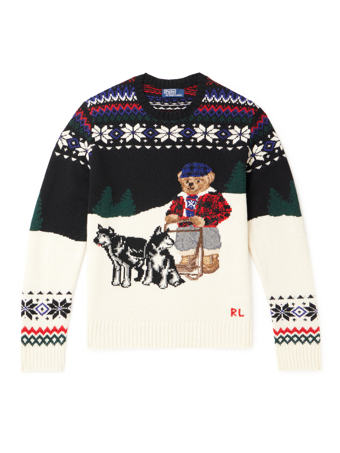 POLO RALPH LAUREN FAIR ISLE INTARSIA EMBROIDERED WOOL-BLEND SWEATER