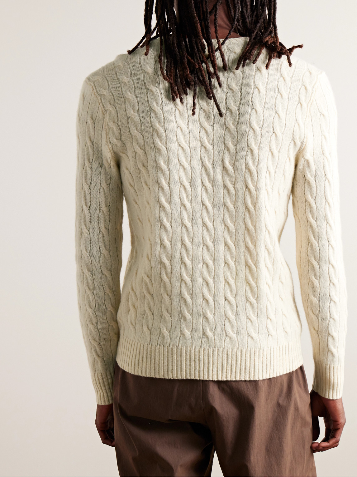 Shop Polo Ralph Lauren Slim-fit Cable-knit Wool And Cashmere-blend Sweater In Neutrals