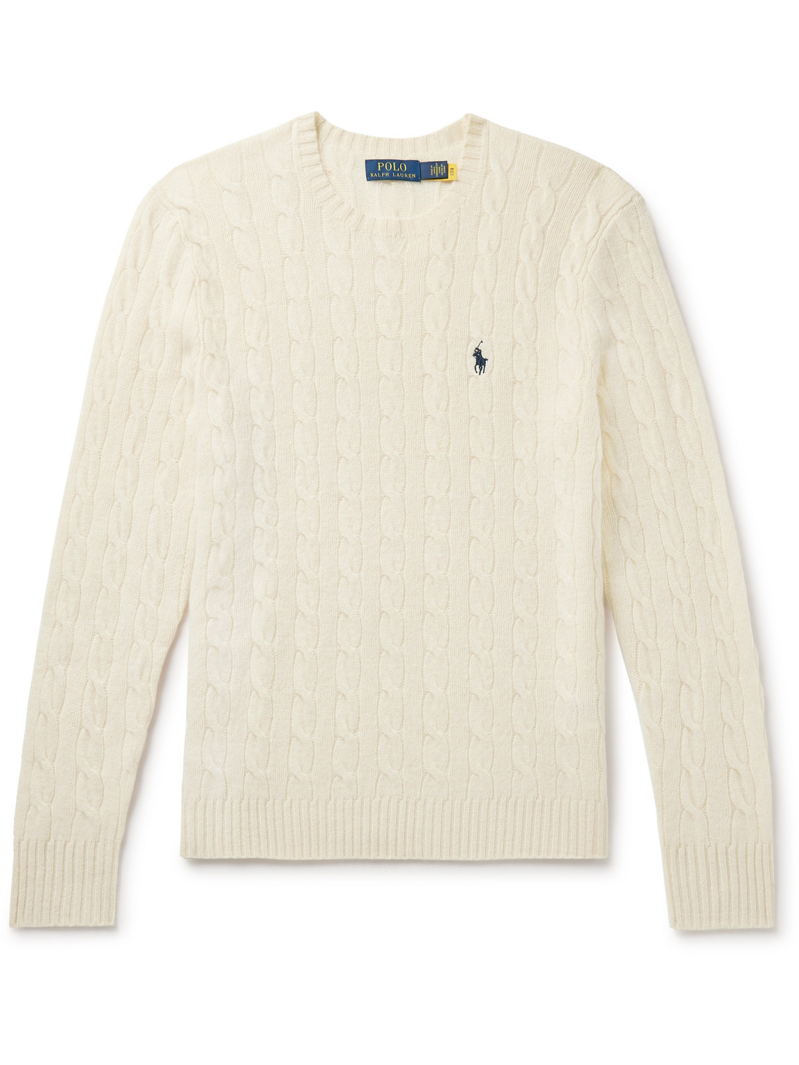 Shop Polo Ralph Lauren Slim-fit Cable-knit Wool And Cashmere-blend Sweater In Neutrals