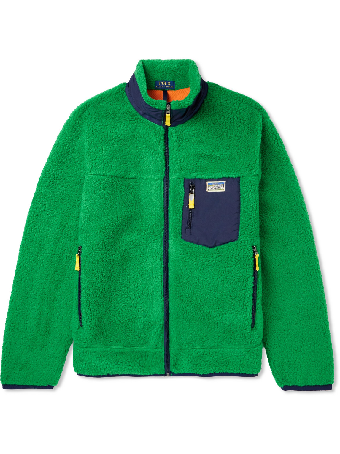 Shop Polo Ralph Lauren Shell-trimmed Fleece Jacket In Green