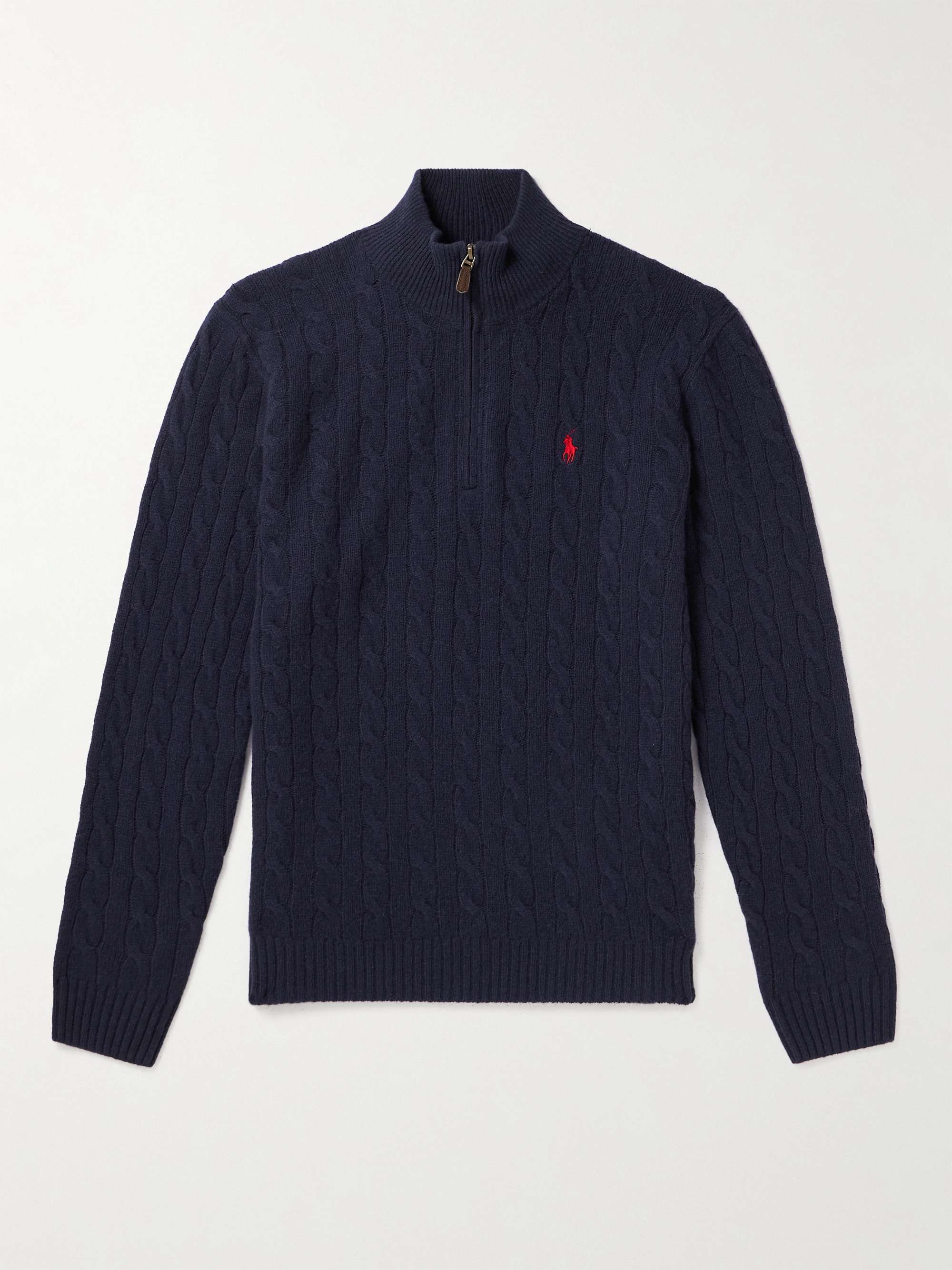 POLO RALPH LAUREN Logo-Embroidered Cable-Knit Wool and Cashmere-Blend ...