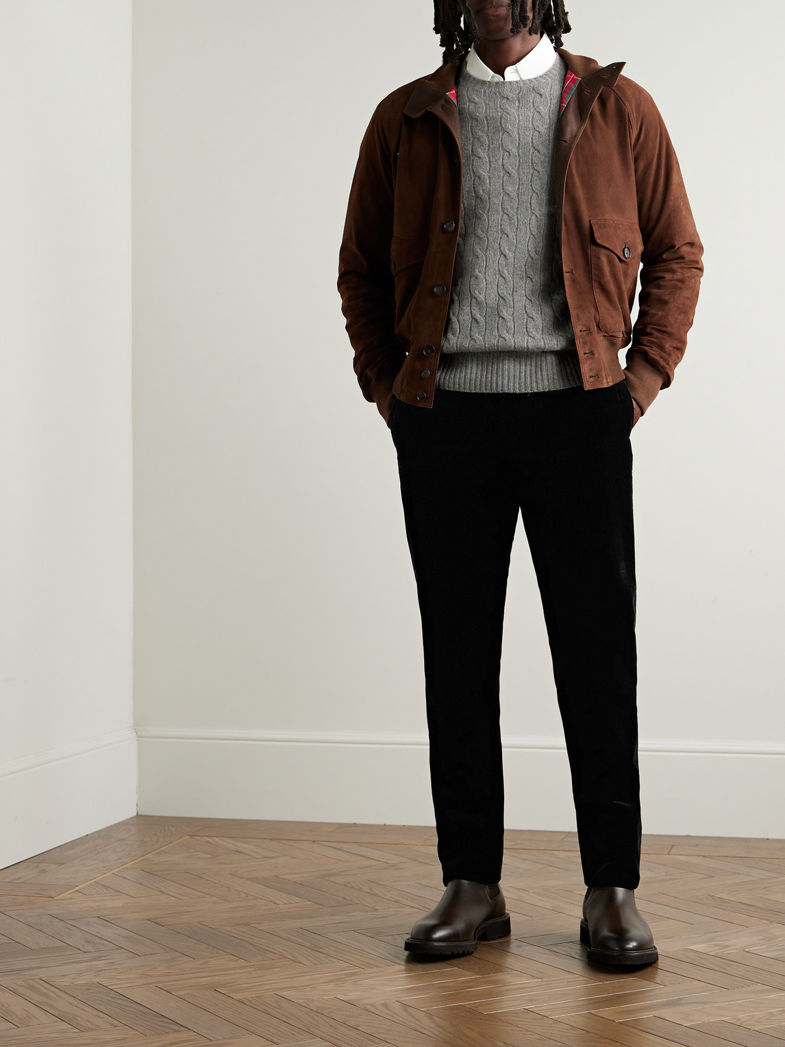 Shop Polo Ralph Lauren Slim-fit Straight-leg Cotton-velvet Suit Trousers In Black