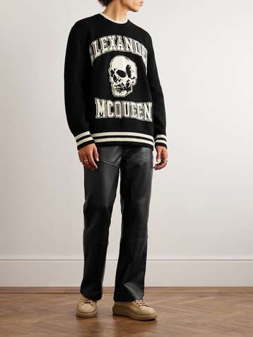 Alexander Mcqueen Skull Intarsia Knit Sweatshirt Beige In Camel