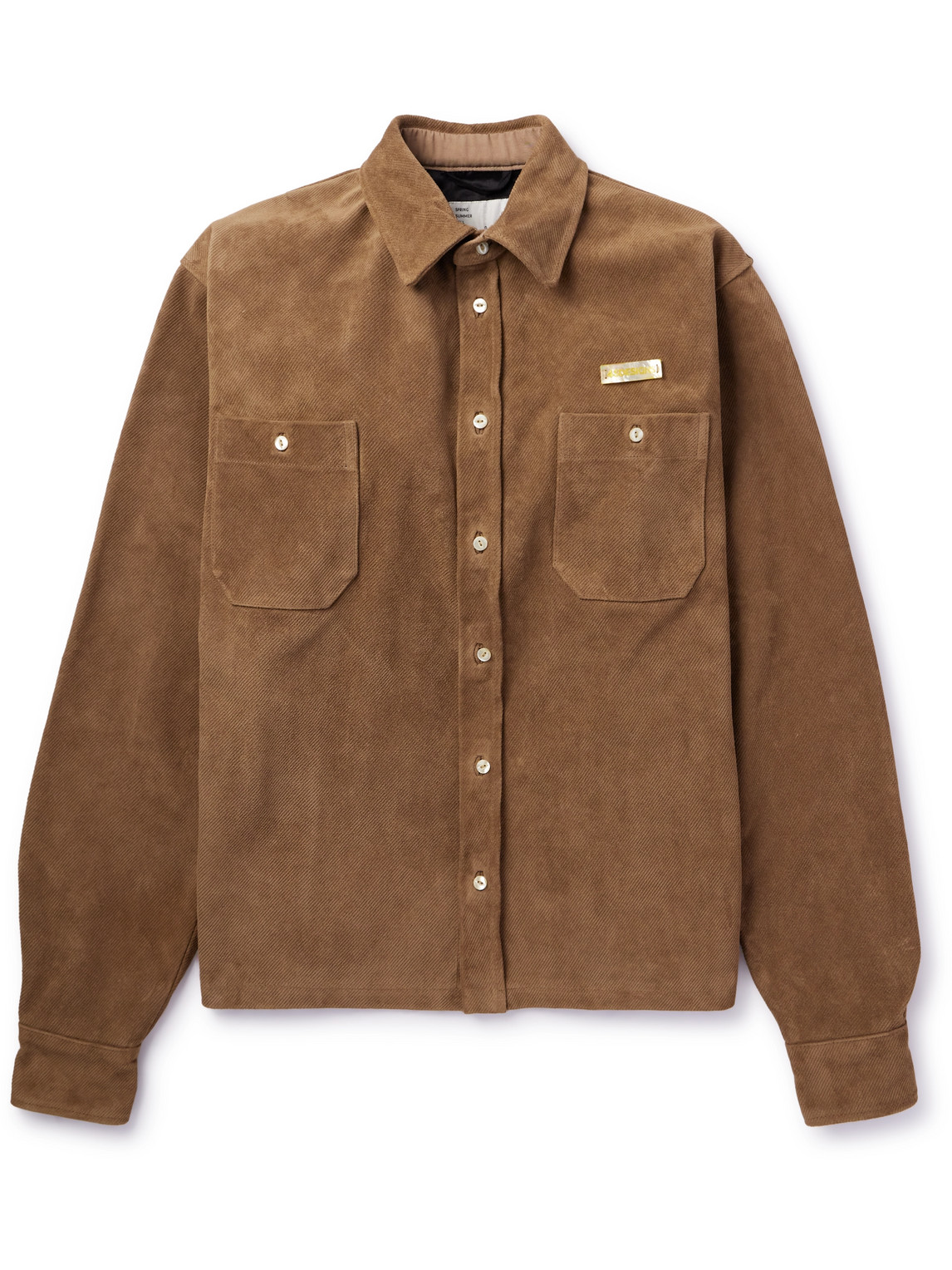 4sdesigns Throwing Fits Logo-appliquéd Leather-corduroy Shirt In Brown