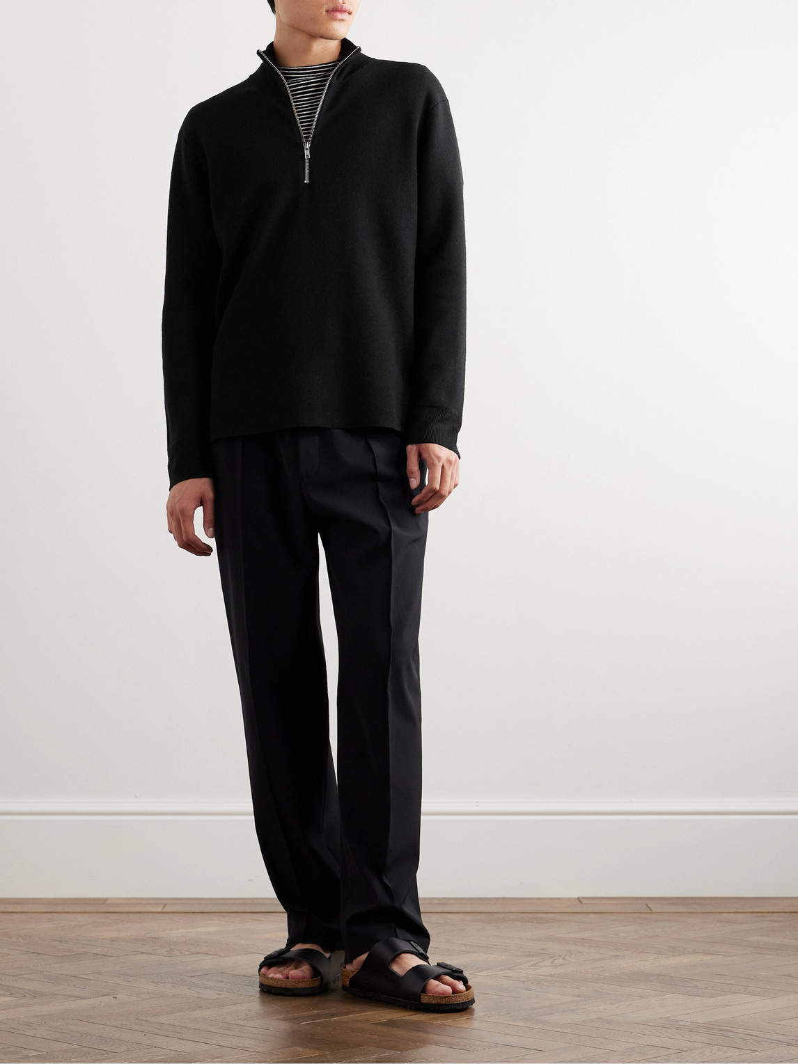 Nn07 Luis Slim-fit Waffle-knit Half-zip Sweater In Black