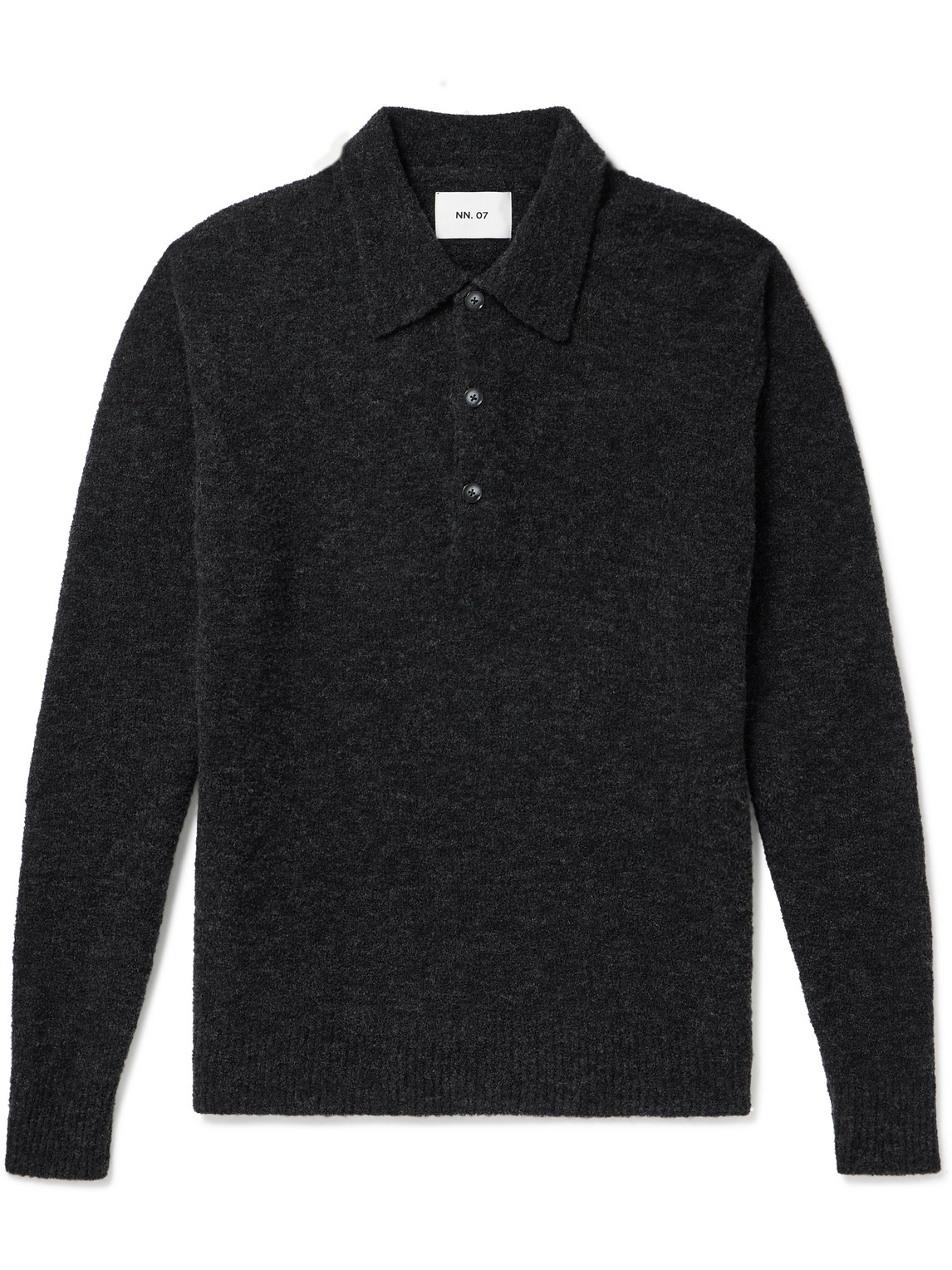 Shop Nn07 Alfie 6531 Bouclé-knit Wool-blend Polo Shirt In Black