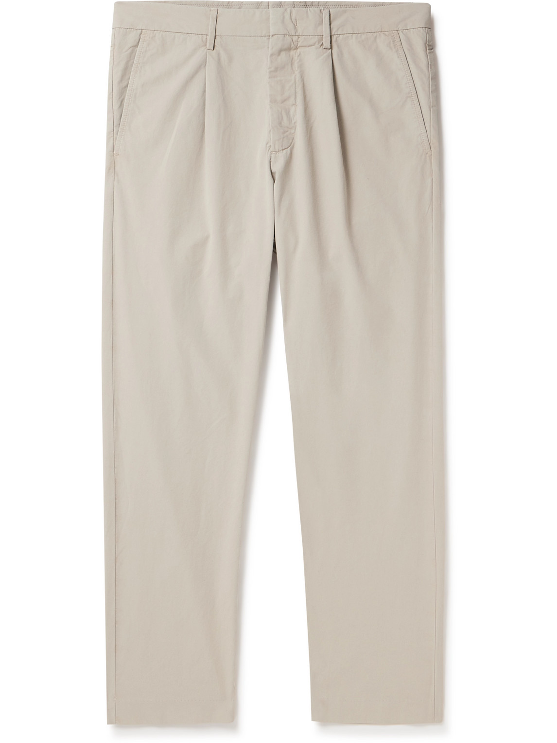 Shop Nn07 Bill 1080 Tapered Pleated Organic Cotton-blend Trousers In Neutrals