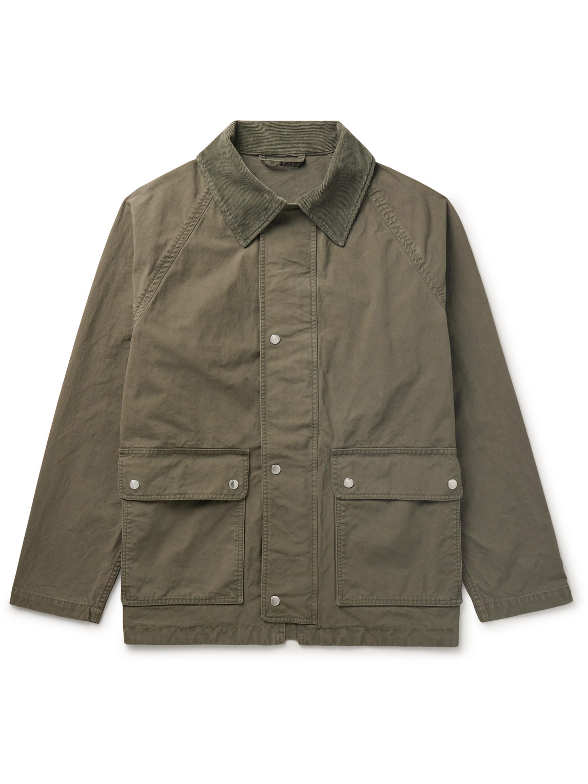 Nn07 Glenn 8001 Corduroy-trimmed Garment-dyed Cotton-canvas Jacket In Green