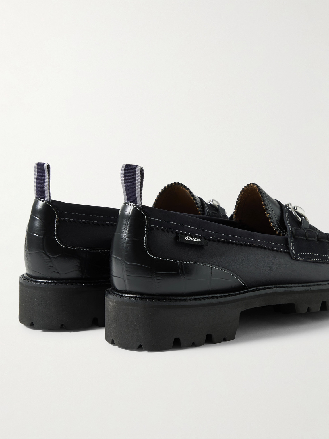 Shop G.h. Bass & Co. Nicholas Daley Lincoln Weejuns® Embellished Suede-trimmed Croc-effect Leather Loafers In Black