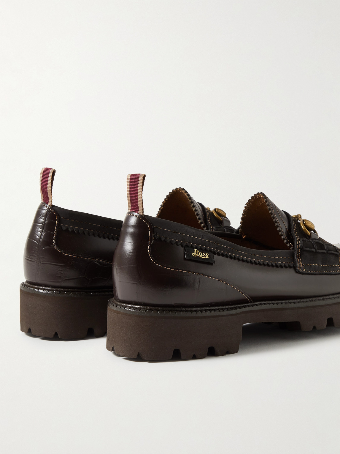 Shop G.h. Bass & Co. Nicholas Daley Lincoln Weejuns® Embellished Suede-trimmed Croc-effect Leather Loafers In Brown