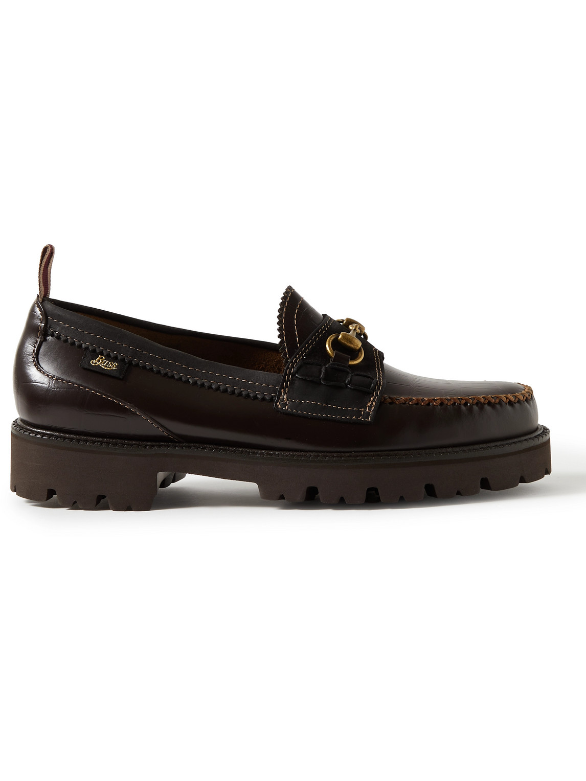 Nicholas Daley Lincoln Weejuns® Embellished Suede-Trimmed Croc-Effect Leather Loafers
