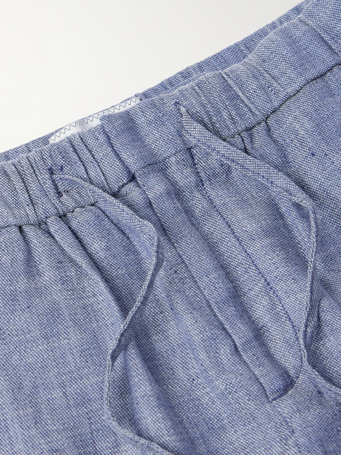 Shop Frescobol Carioca Oscar Straight-leg Linen And Cotton-blend Drawstring Trousers In Blue