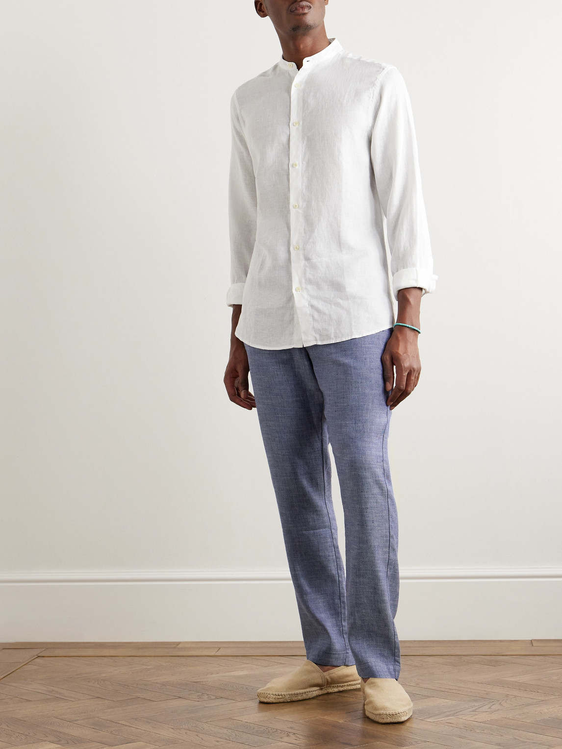 Shop Frescobol Carioca Oscar Straight-leg Linen And Cotton-blend Drawstring Trousers In Blue