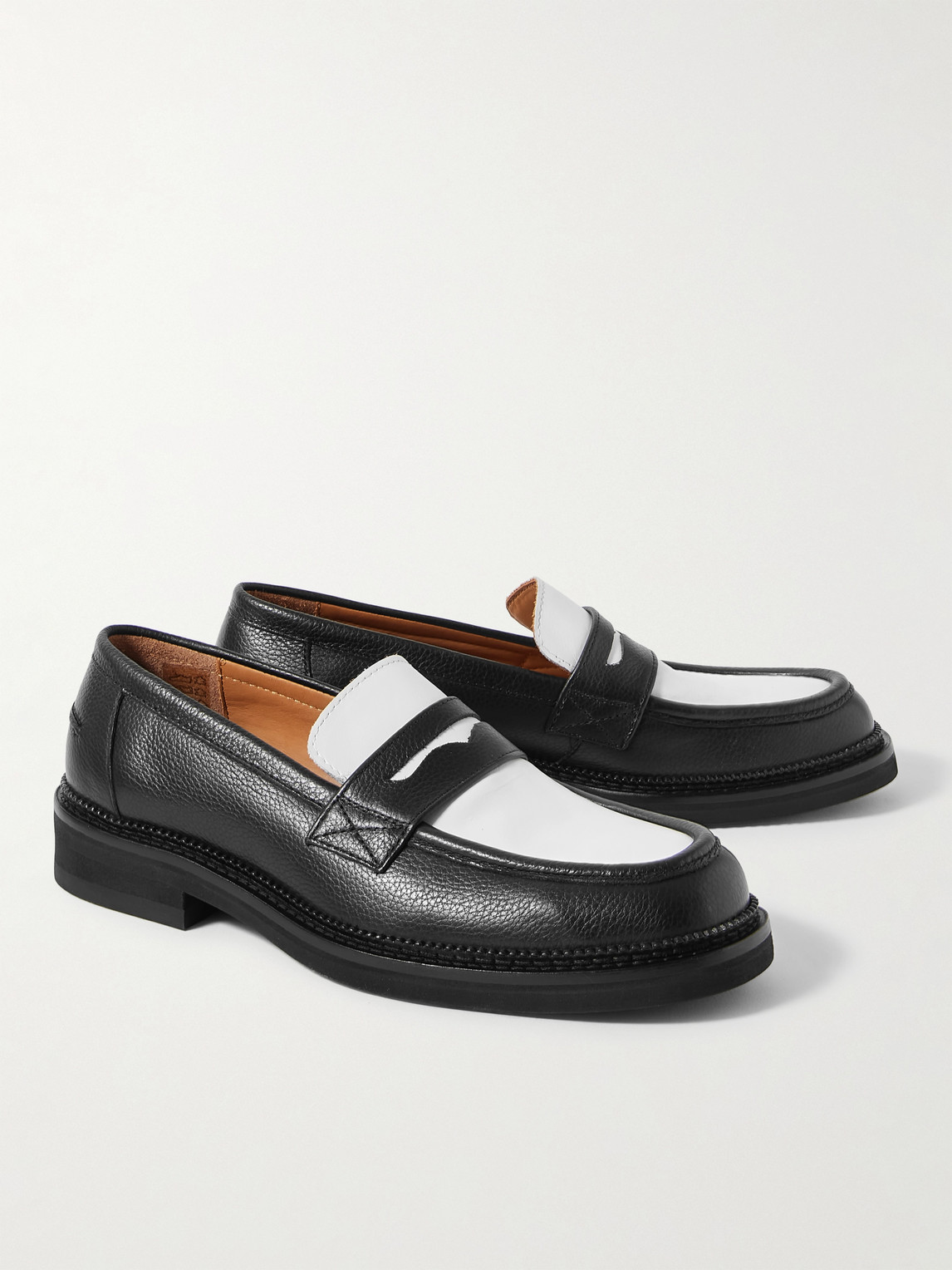 Shop Mr P Jacques Two-tone Leather Penny Loafers In Black