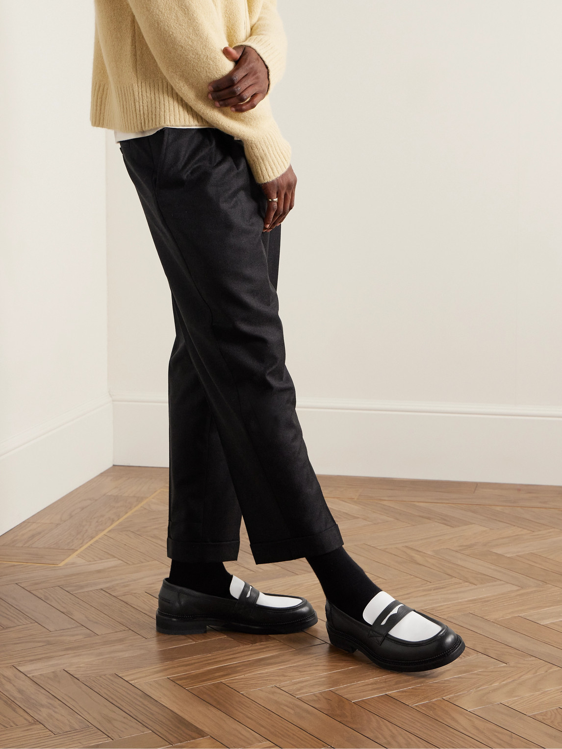 Shop Mr P Jacques Two-tone Leather Penny Loafers In Black