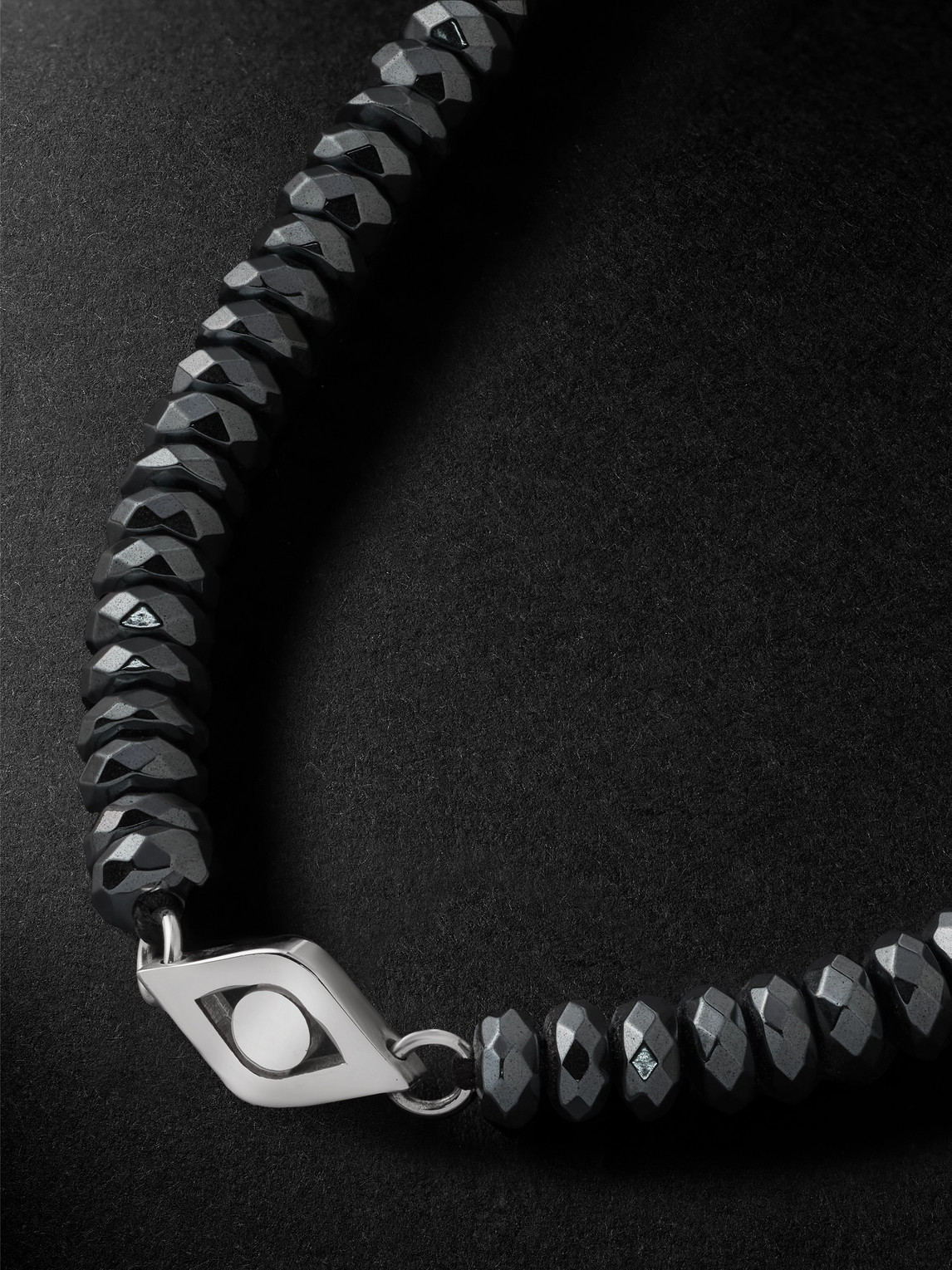 Sydney Evan White Gold Hematite Beaded Necklace In Black