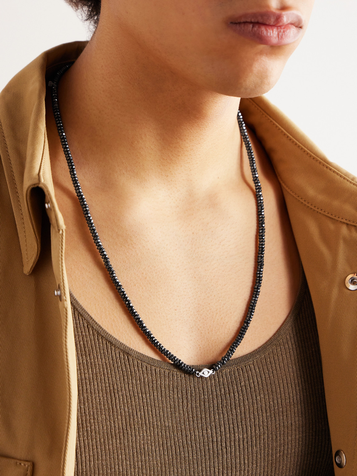 Sydney Evan White Gold Hematite Beaded Necklace In Black