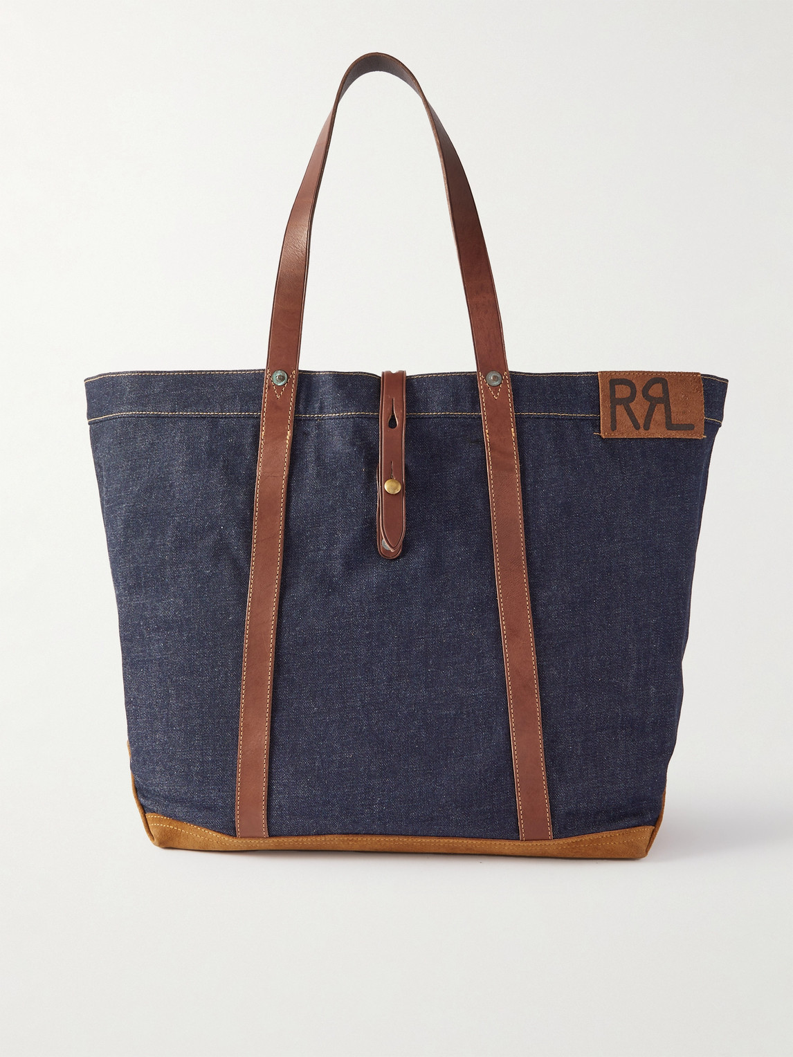 Rrl Howard Suede And Leather-trimmed Denim Tote Bag In Blue