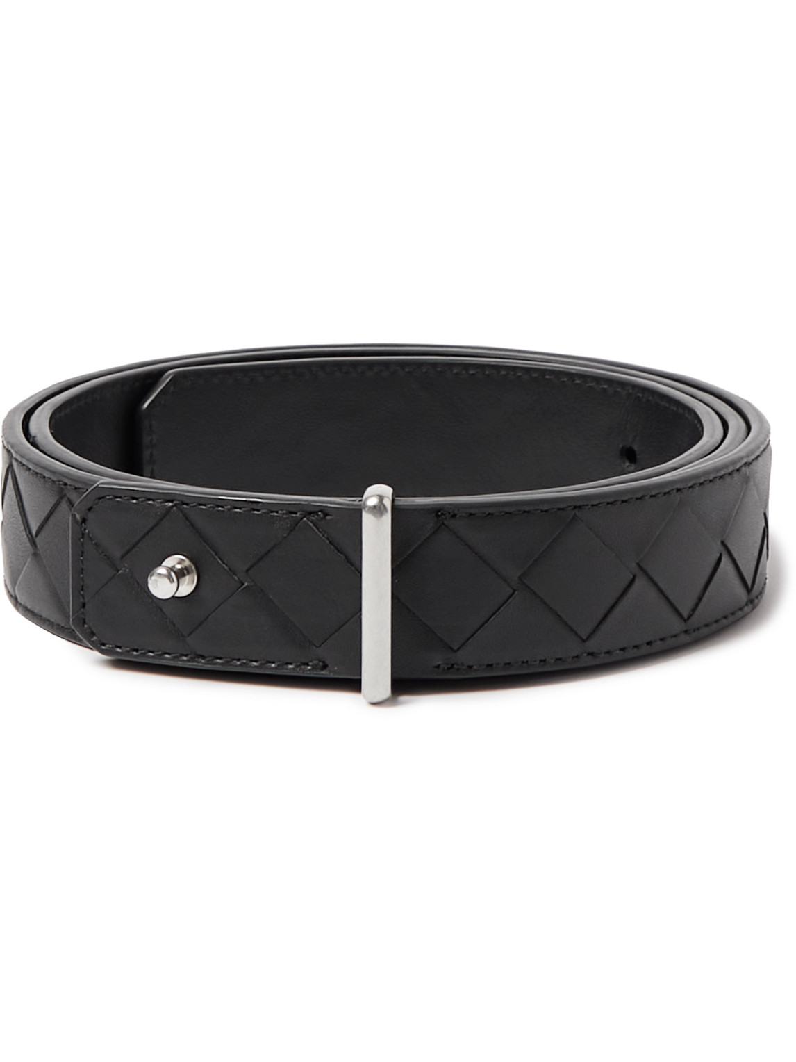 Bottega Veneta 3cm Intrecciato Leather Belt In Black