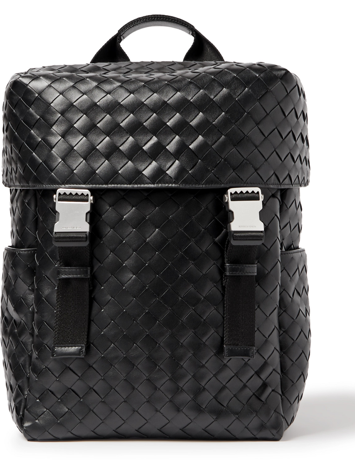 Bottega Veneta Intrecciato Leather And Mesh Backpack In Black